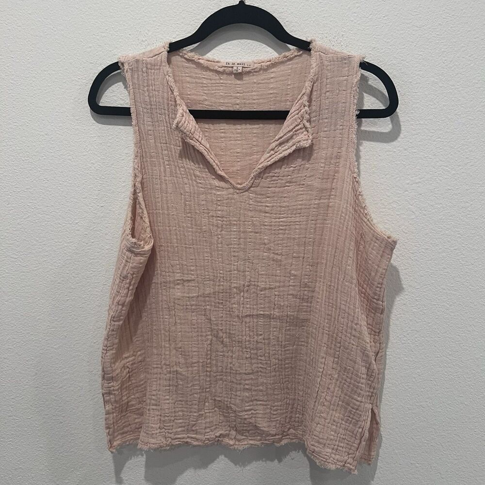 It Is Well L.A. Pink Gauzy 100% Cotton Made In The USA Raw Hem Large Softgirl